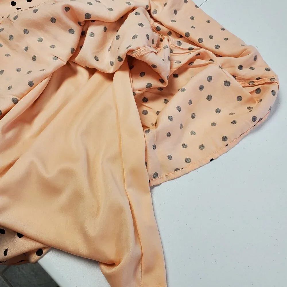 Maurices Maxi Sundress Women Size L Peach Black Polka Dot Halter Elastic Back - Picture 9 of 12